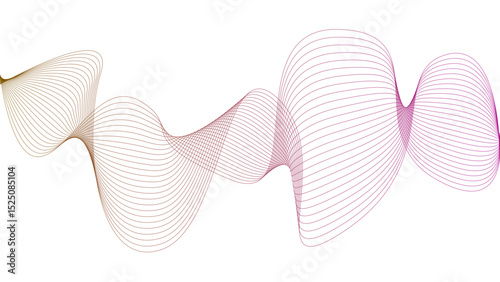 Vector curvy abstract line art wavy flowing dynamic colorful lines white background in concept music or sound, wave, wind, information flow	
