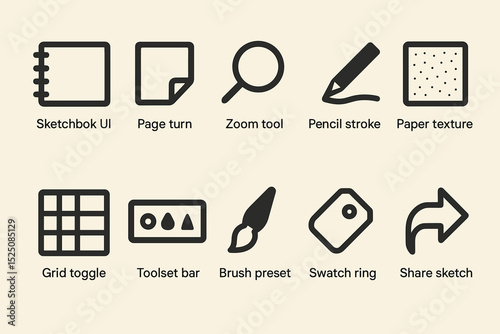 Sketchbook interface icons: tools for digital drawing and editing