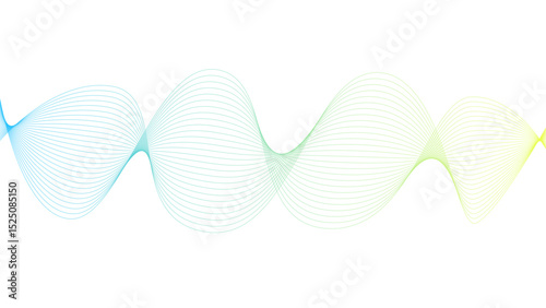 Vector curvy abstract line art wavy flowing dynamic colorful lines white background in concept music or sound, wave, wind, information flow	

