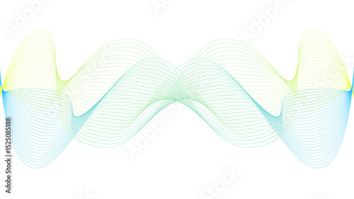 Vector curvy abstract line art wavy flowing dynamic colorful lines white background in concept music or sound, wave, wind, information flow	
