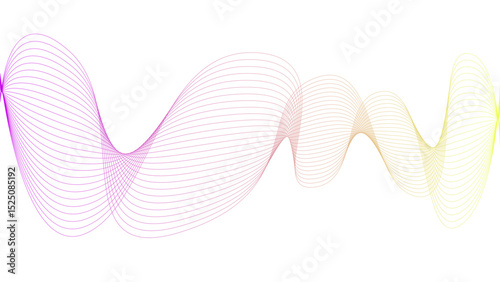 Vector curvy abstract line art wavy flowing dynamic colorful lines white background in concept music or sound, wave, wind, information flow	
