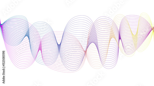 Vector curvy abstract line art wavy flowing dynamic colorful lines white background in concept music or sound, wave, wind, information flow	
