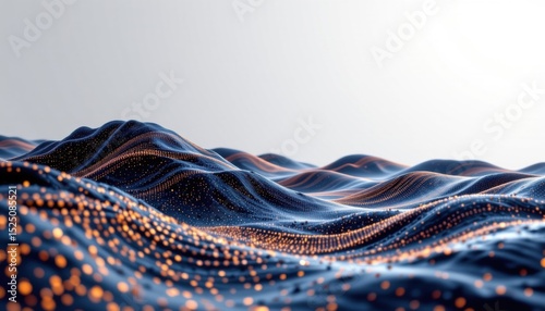 Abstract wavy surface illuminated by golden lights, evokes feelings of wonder and technological innovation. The waves dance with light, creating a mesmerizing visual effect