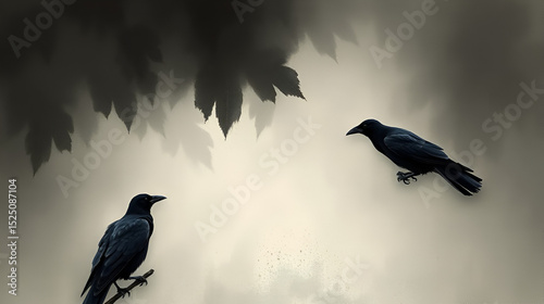 impressionist  painting features black crows  black moody  background wall art,  vintage farmhouse decor, digital art print, wallpaper, background