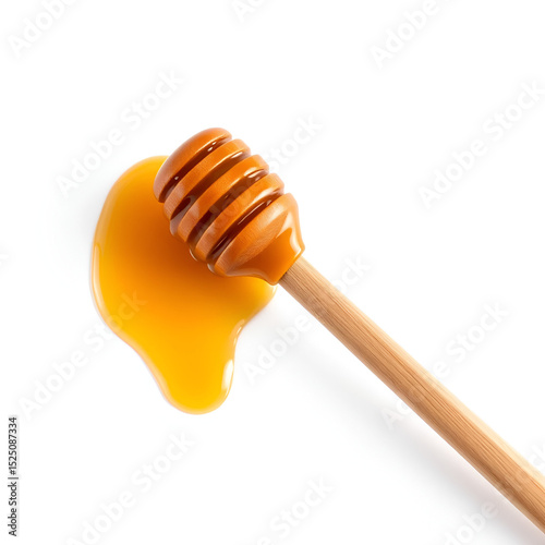 Wooden honey spoon isolated on white background. Clean Honey Honey dipper.