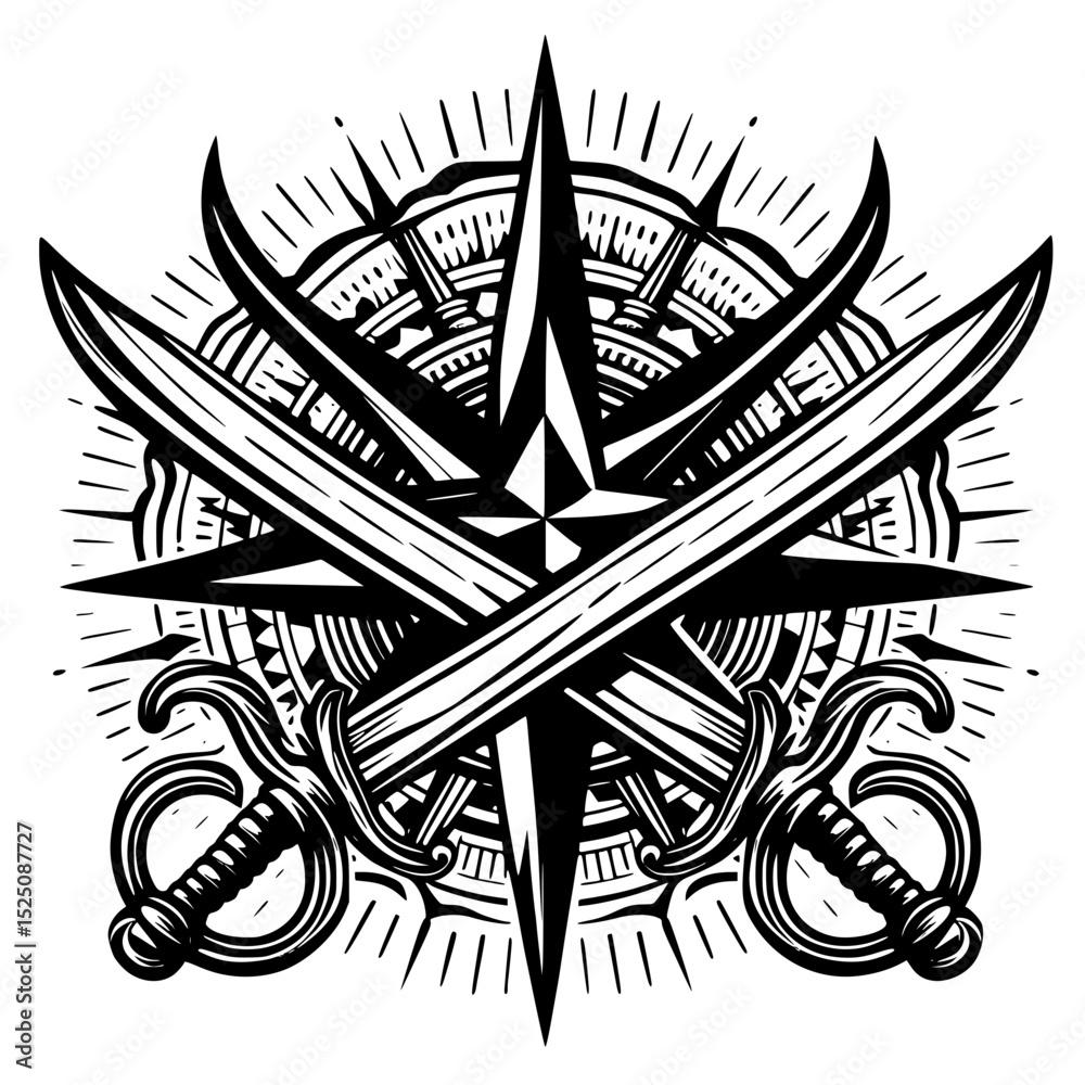 Fototapeta premium heraldic or nautical emblem featuring crossed swords