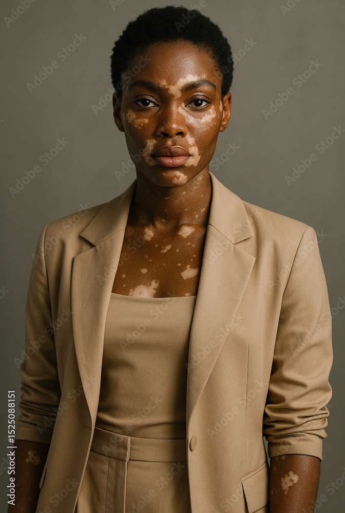 Fototapeta premium Stylish Portrait of a Vitiligo Model with Bold Expression