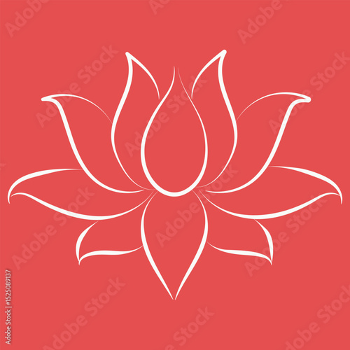 White Outline Lotus Flower on Red Background