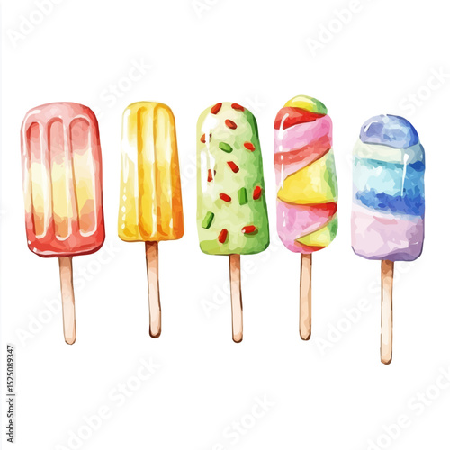 My Watercolor illustration, colorful ice cream painting isolated on a white background, illustration, AI painting design, vector set, eps format design,