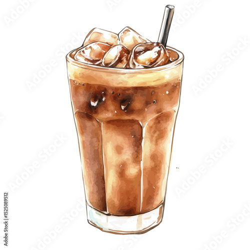 My Watercolor iced coffee illustration painting isolated on a white background, illustration, AI painting design, vector set, eps format design,