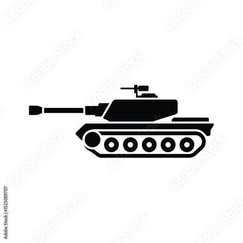 Black silhouette of a tank on a white background for design
