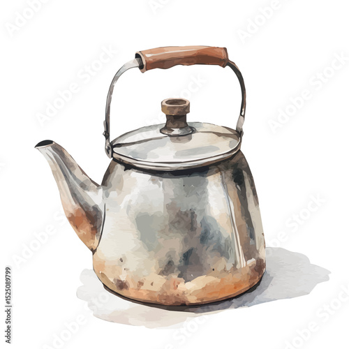 My Watercolor illustration, illustration kettle painting isolated on a white background, illustration, AI painting design, vector illustration set, eps format
