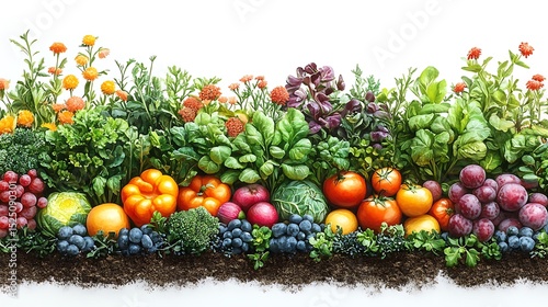 Colorful fresh fruits and vegetables display