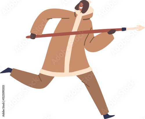 Happy Eskimo woman hunter running