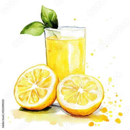 My Watercolor illustration, illustration lemon juice with lemon sliced painting isolated on a white background, illustration, AI painting design, vector illustration set, eps format