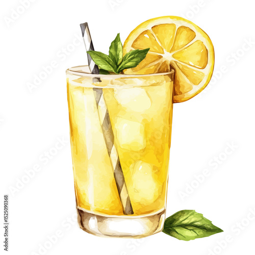 My Watercolor illustration, illustration lemon juice with lemon sliced and mint painting isolated on a white background, illustration, AI painting design, vector illustration set, eps format