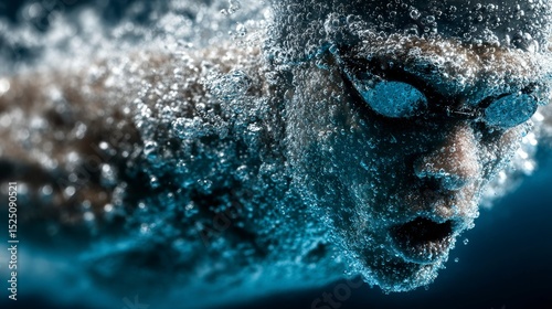 Underwater Serenity A CloseUp of Bubbles and Human Features in Blue Tones