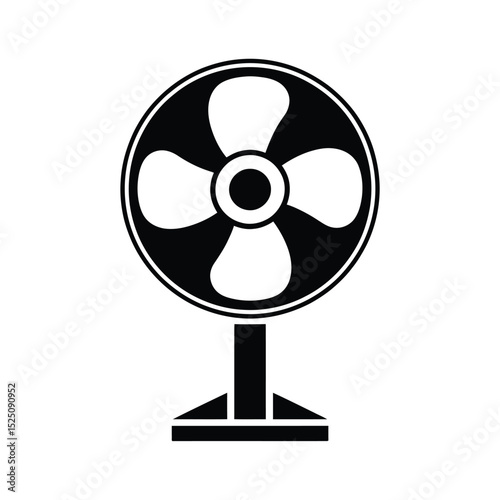 Black and white illustration of a standing fan with four blades