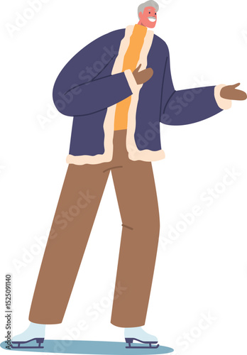 Senior man riding ice-skates vector illustration