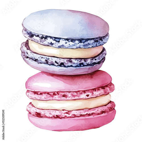 My Watercolor illustration, illustration macaron painting isolated on a white background, illustration, AI painting design, vector illustration set, eps format
