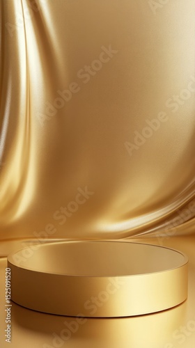 3D Gold podium with gold stage product display. Minimal scene for mockup products, stage showcase, promotion display.