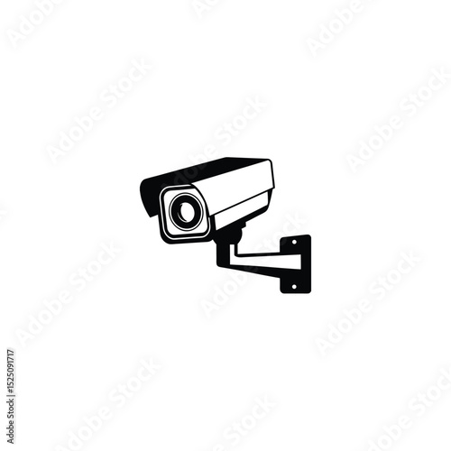 Flat silhouette of a security camera with a lens and angular details
