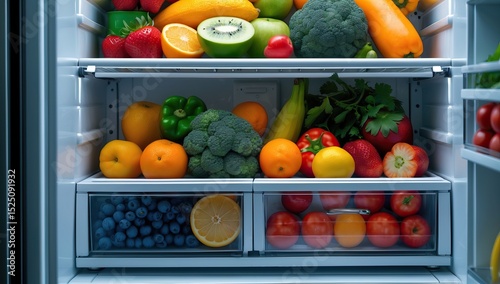 Wallpaper Mural Inside of a Refrigerator with Various Fresh Fruits and Vegetables Torontodigital.ca