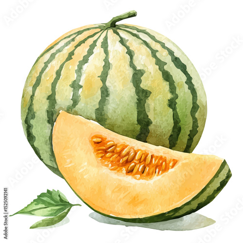 My Watercolor illustration, illustration melon sliced painting isolated on a white background, illustration, AI painting design, vector illustration set, eps format