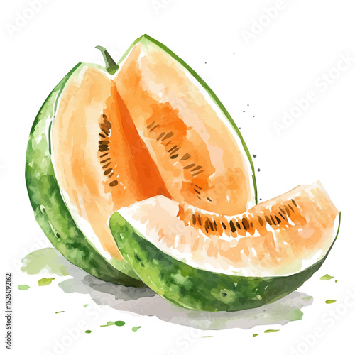 My Watercolor illustration, illustration melon sliced painting isolated on a white background, illustration, AI painting design, vector illustration set, eps format