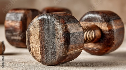 Wooden Bolts and Nuts CloseUp of Rustic Hardware with Natural Grain Patterns for DIY Projects