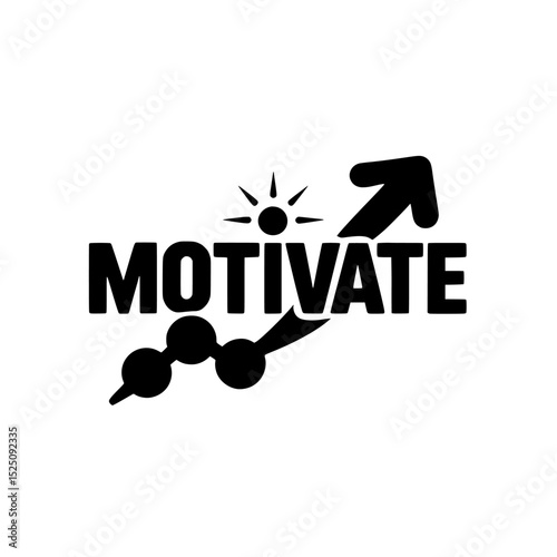 Motivate text with rising graph and arrow on a white background on white background , no background