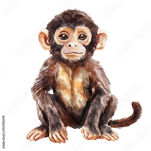 My Watercolor illustration, illustration cute monkey painting isolated on a white background, illustration, AI painting design, vector illustration set, eps format