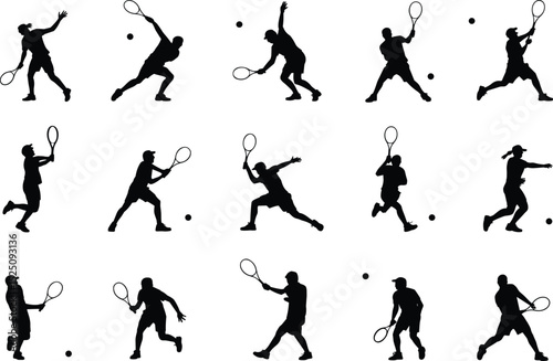 Wallpaper Mural Silhouette Icons of Tennis Players in Action: Various Strokes and Movements for Sports Design Torontodigital.ca