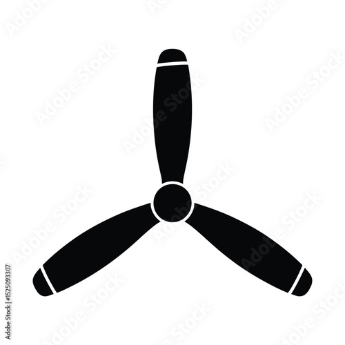 Black and white icon of a three bladed airplane propeller