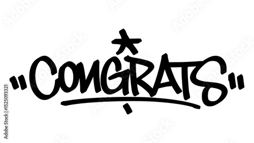 Graffiti tag “Congrats” in bold black letters on transparent background. Urban street art style with celebratory and upbeat vibe, perfect for congratulatory and achievement graphic projects.
