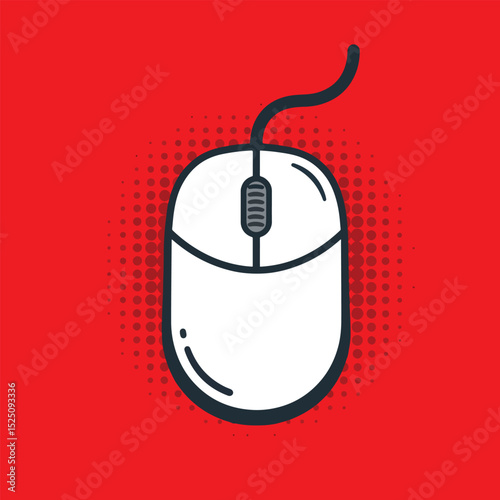 computer mouse pop art icon with red halftone background