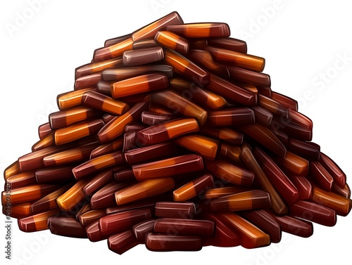A large pile of colorful cylindrical objects are displayed in the image