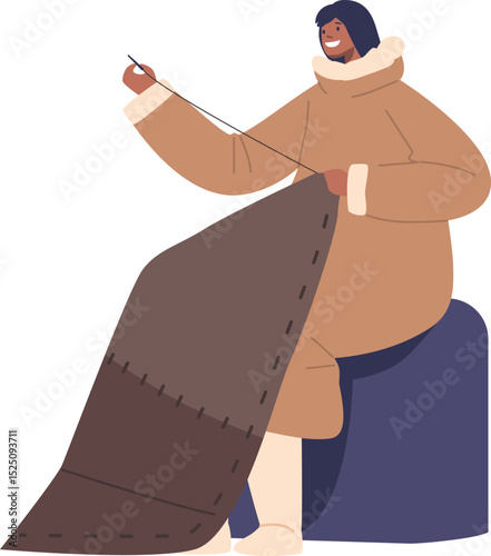 Skilled Eskimo woman sewing garment