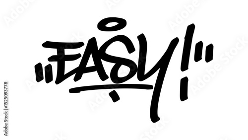 Graffiti tag “Easy” in bold black letters on transparent background. Urban street art style with relaxed and simple vibe, perfect for casual and modern graphic projects.
