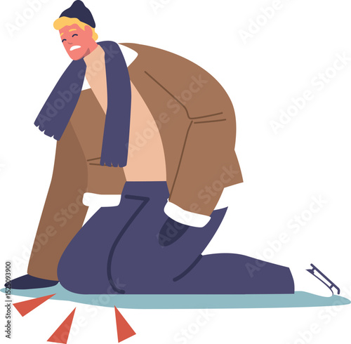 Man ice-skater falling on knee