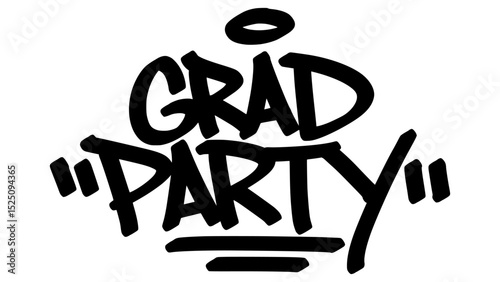 Graffiti tag “Grad Party” in bold black letters on transparent background. Urban street art style with festive and energetic vibe, perfect for graduation celebrations and party graphic projects.
