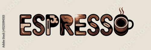 modern espresso lettering with coffee elements and warm light – great for coffee advertising, cafe decor, or product labels