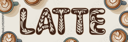 Latte typography formed from swirling milk froth and latte art – Suitable for coffee shop branding, cafe menus, or cozy lifestyle content.