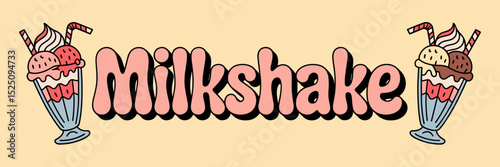 playful milkshake lettering with colorful ice cream cups – perfect for dessert branding, summer promotions, or cafe menu design