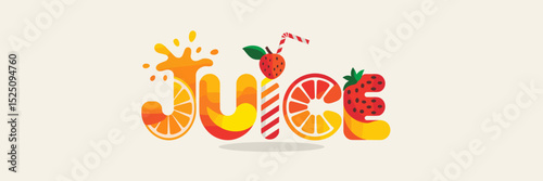 vibrant juice logo with orange lemon strawberry slices juice splash and striped straw – ideal for energetic beverage branding and marketing