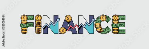 finance logo with coins bills and vector graphs on white background – ideal for business finance and professional branding