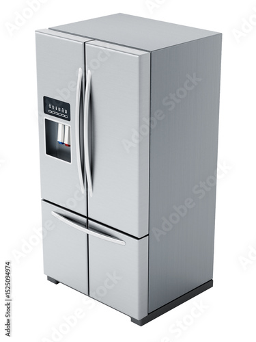 Generic silver refrigerator on transparent background. 3D illustration