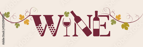 warm wine label design featuring grape vine leaves and burgundy letters – ideal for wine packaging, gift tags, or promotional content