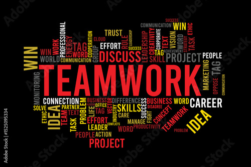 word cloud template Design on black background .Concept of Teamwork.