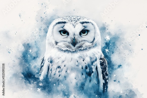 Majestic white owl in watercolor style